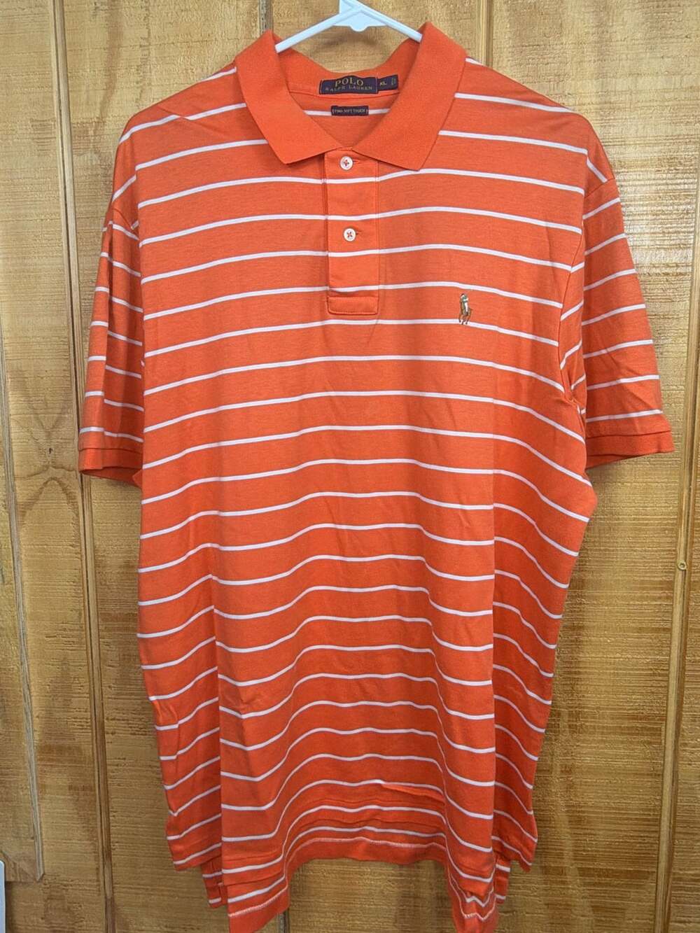 Polo Ralph Lauren Men's XL Orange and White Striped Pima Soft Touch Polo Shirt
